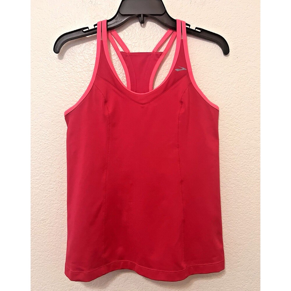 BROOKS Pink Running Epiphany Support Tank II Racerback Built In Bra Strappy Sz L
